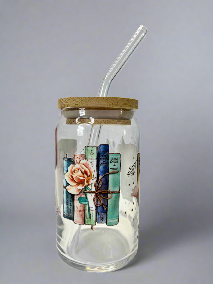 Just One More Chapter glass can cup