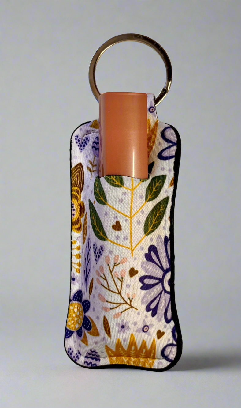 Blue flowers keychain lipstick holder