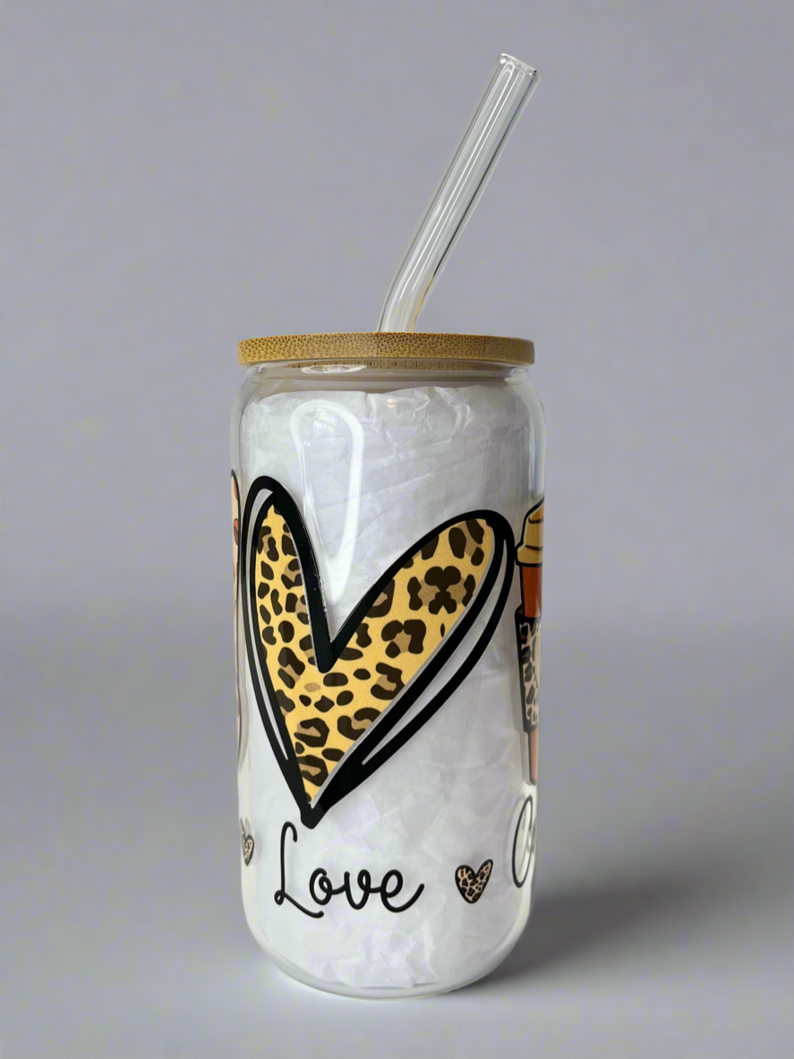 Peace love coffee glass can cup