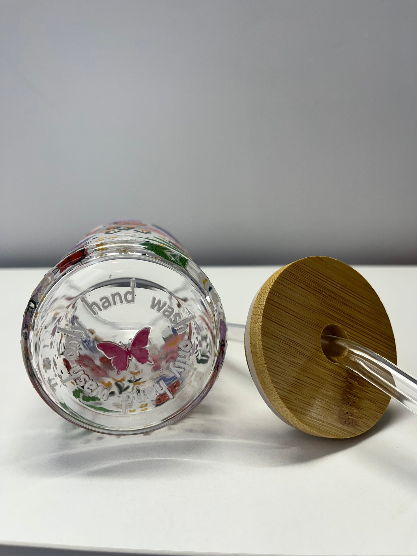 Floral Ladybug Glass Can Cup 16oz