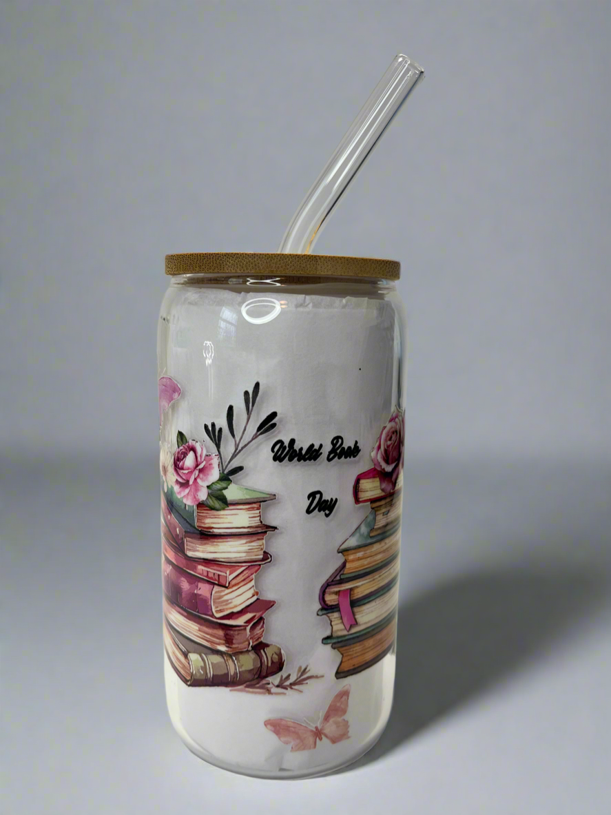 World Book Day 16 oz glass can cup