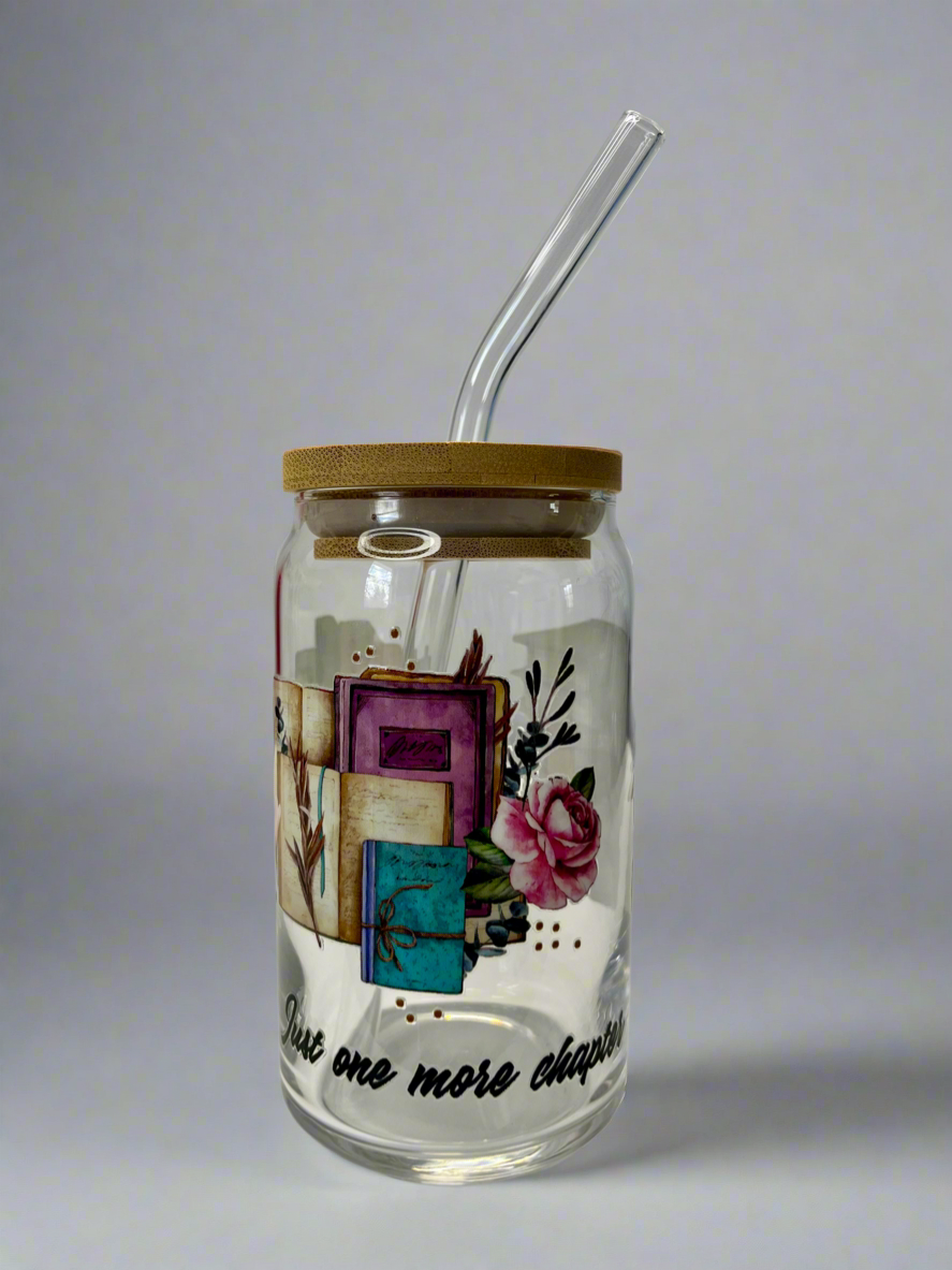 Just One More Chapter glass can cup
