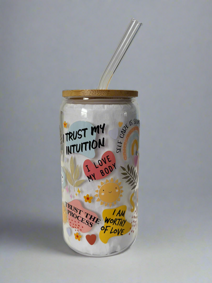 Self love glass can cup 16 oz