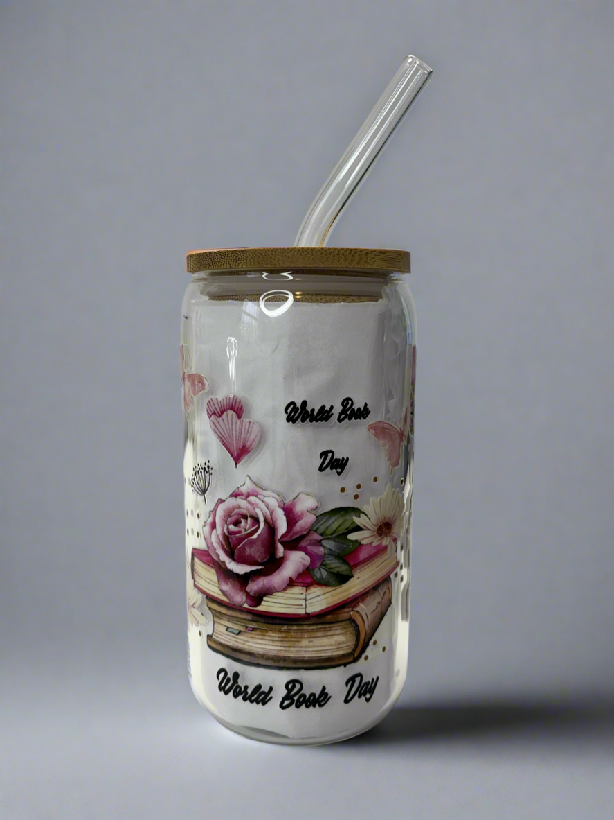 World Book Day 16 oz glass can cup