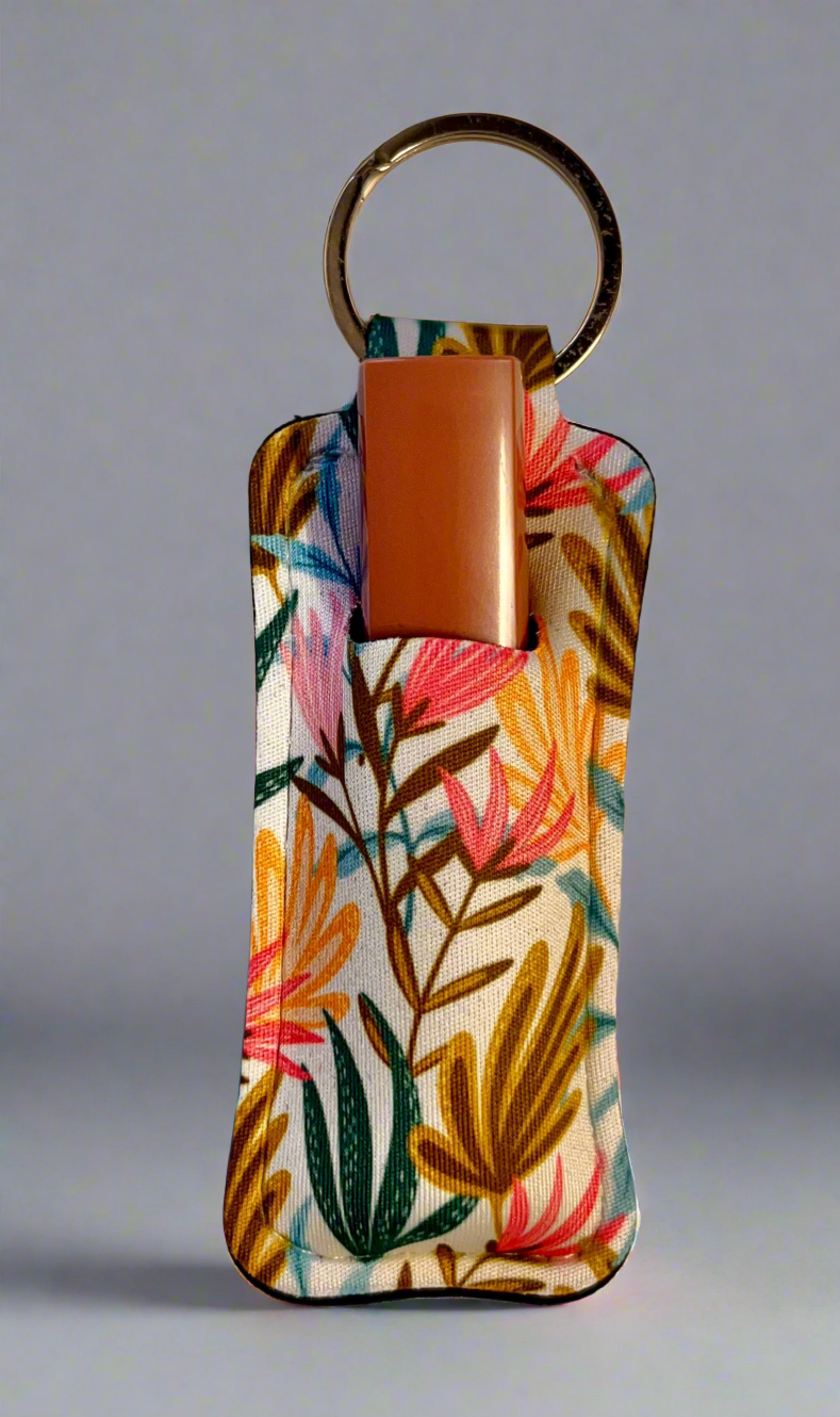 Colorful leaves keychain lipstick holder