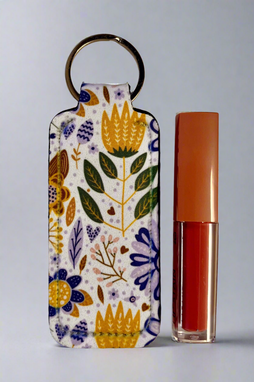 Blue flowers keychain lipstick holder