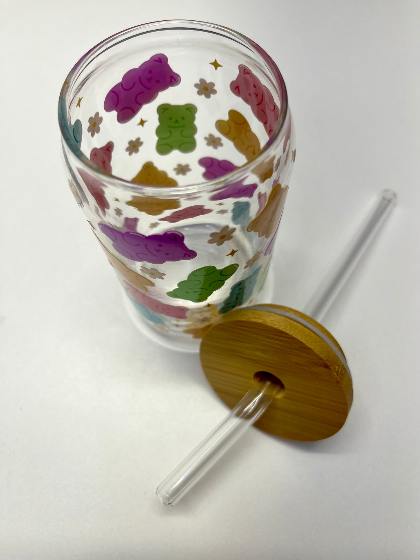 Gummy Bear Glass Cup with Bamboo Lid & Straw - 16oz