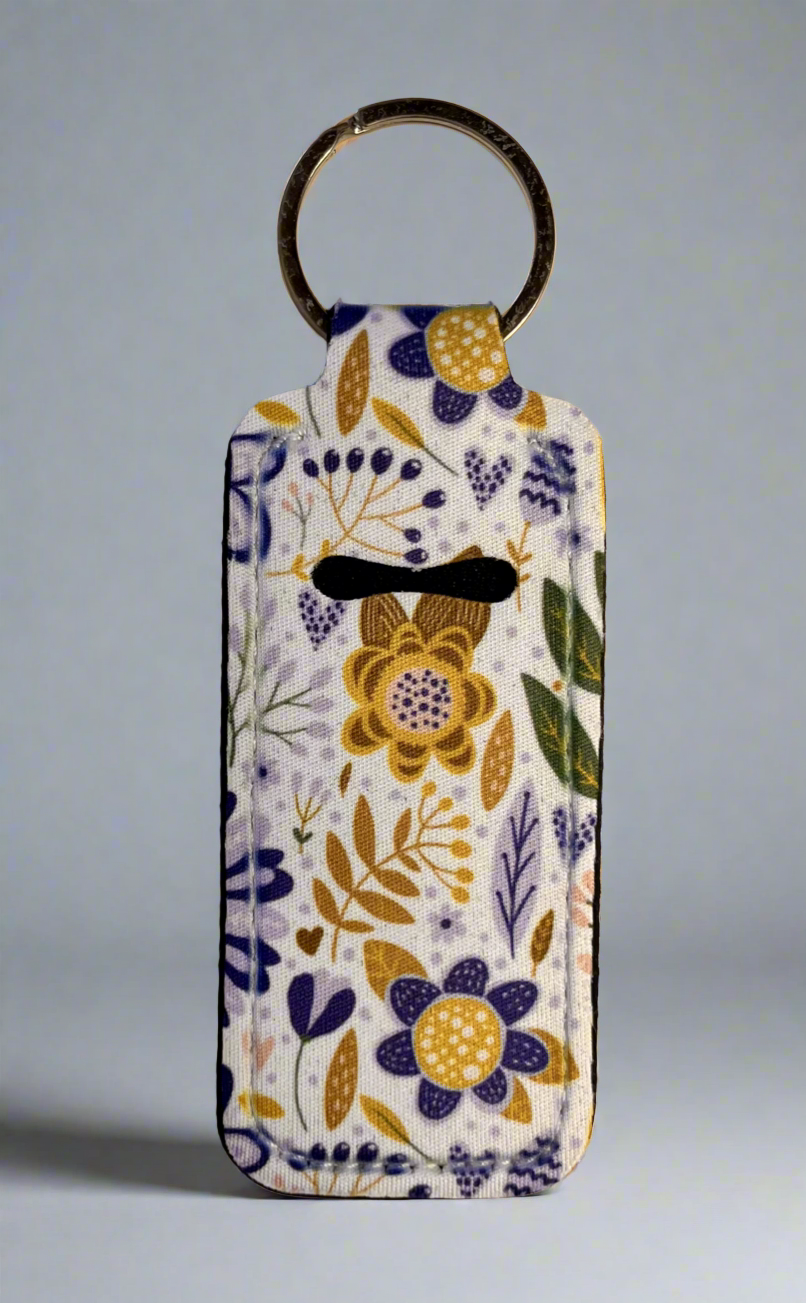 Blue flowers keychain lipstick holder