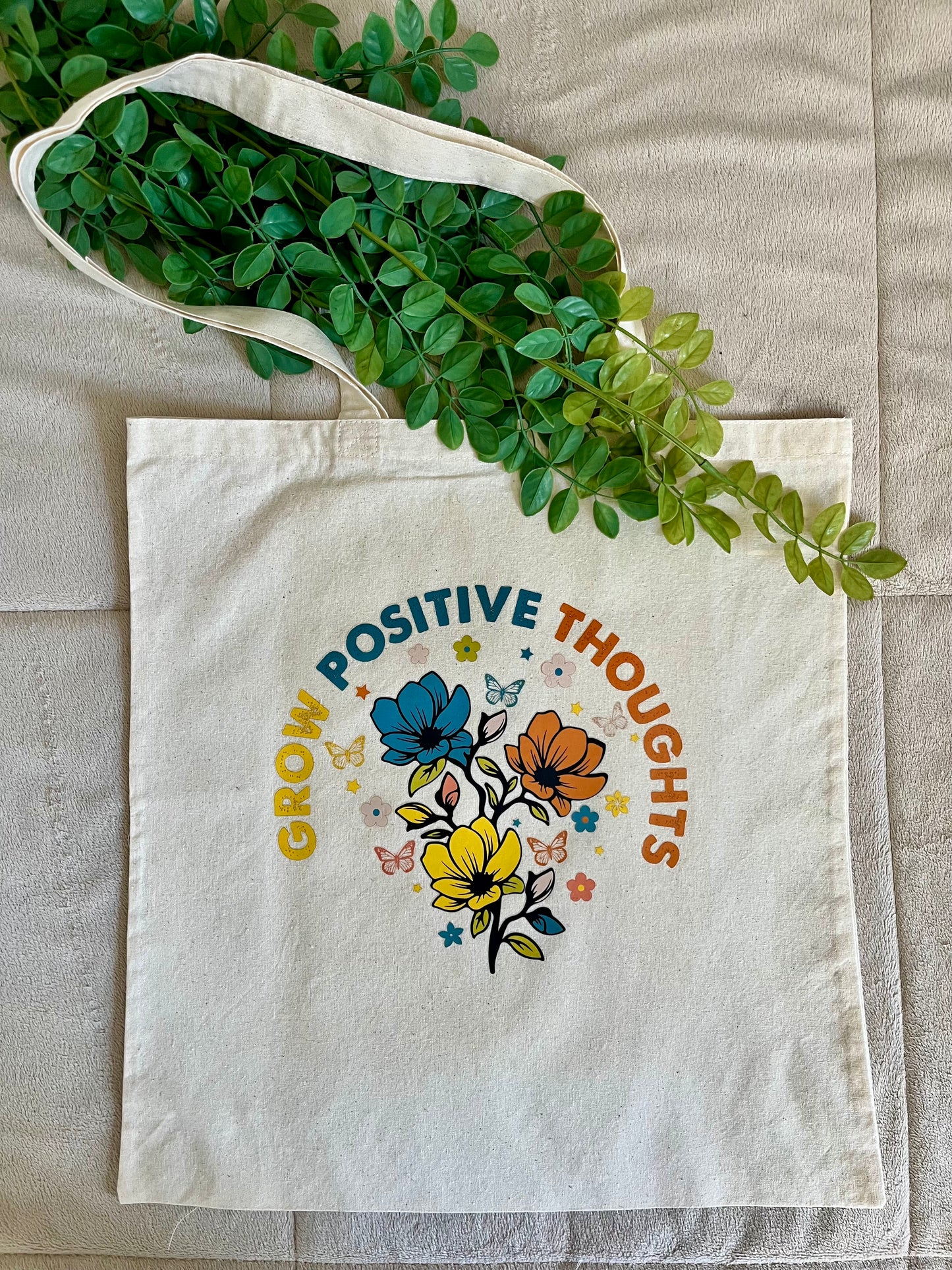 Grow Positive Thoughts-Canvas Tote Bags, 100% Cotton, 15x16 inches
