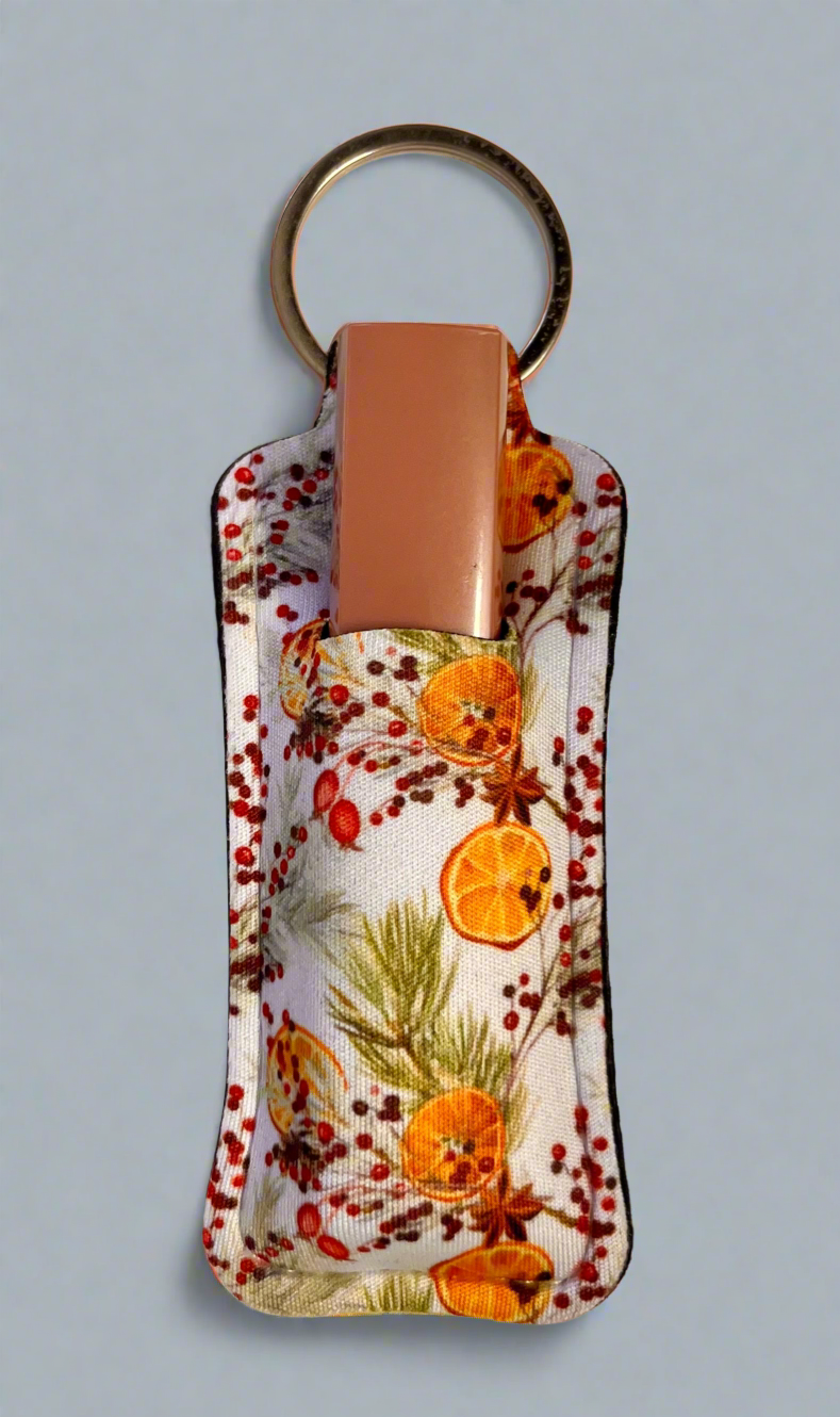 Orange flowers keychain lipstick holder