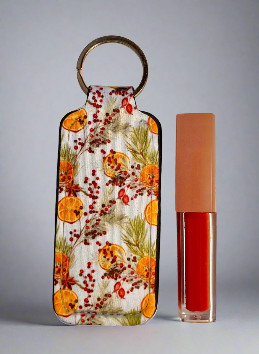 Orange flowers keychain lipstick holder