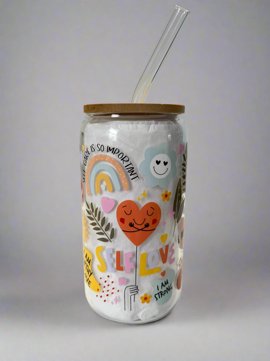 Self love glass can cup 16 oz