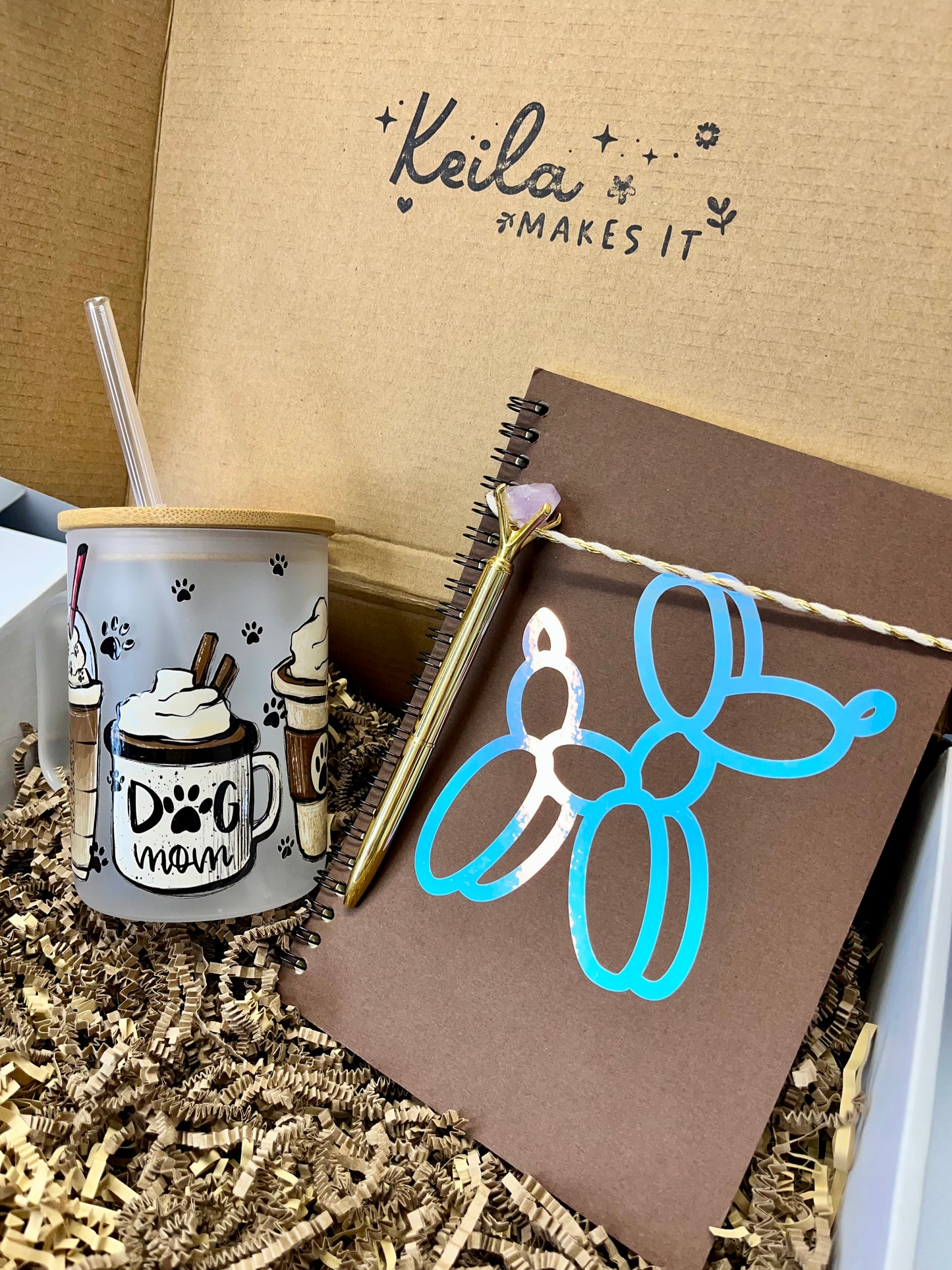 Dog Mom Gift Box - Frosted Mug with UV DTF wrap & Balloon Dog Notebook