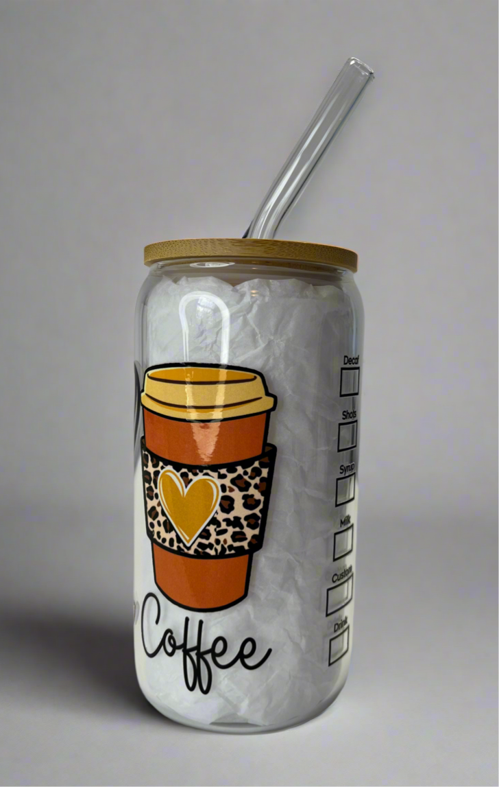 Peace love coffee glass can cup