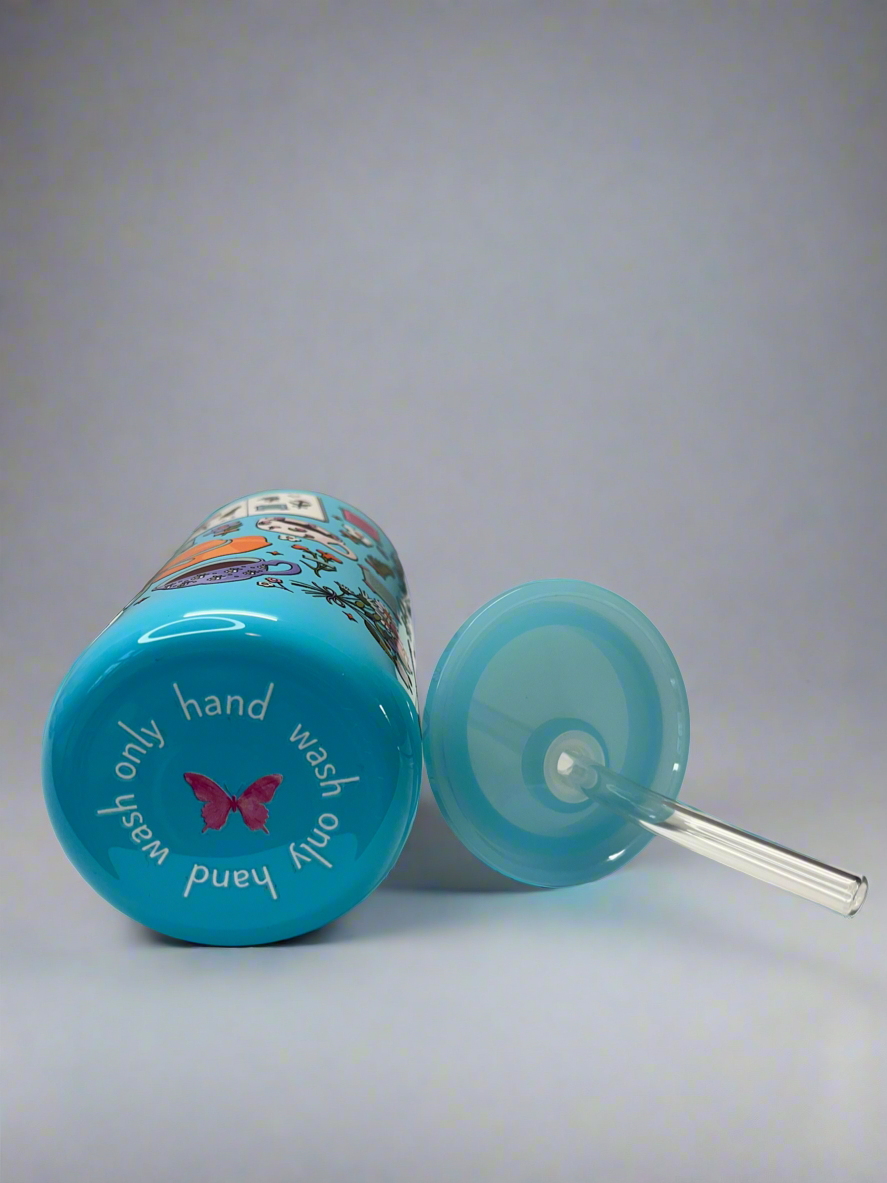 Blue Cottage core girl glass can cup 16 oz