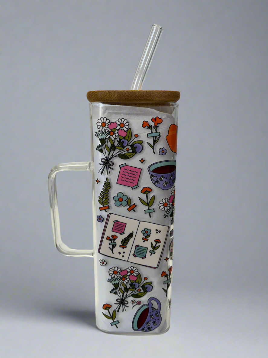 Cottage girl square glass cup 16 oz