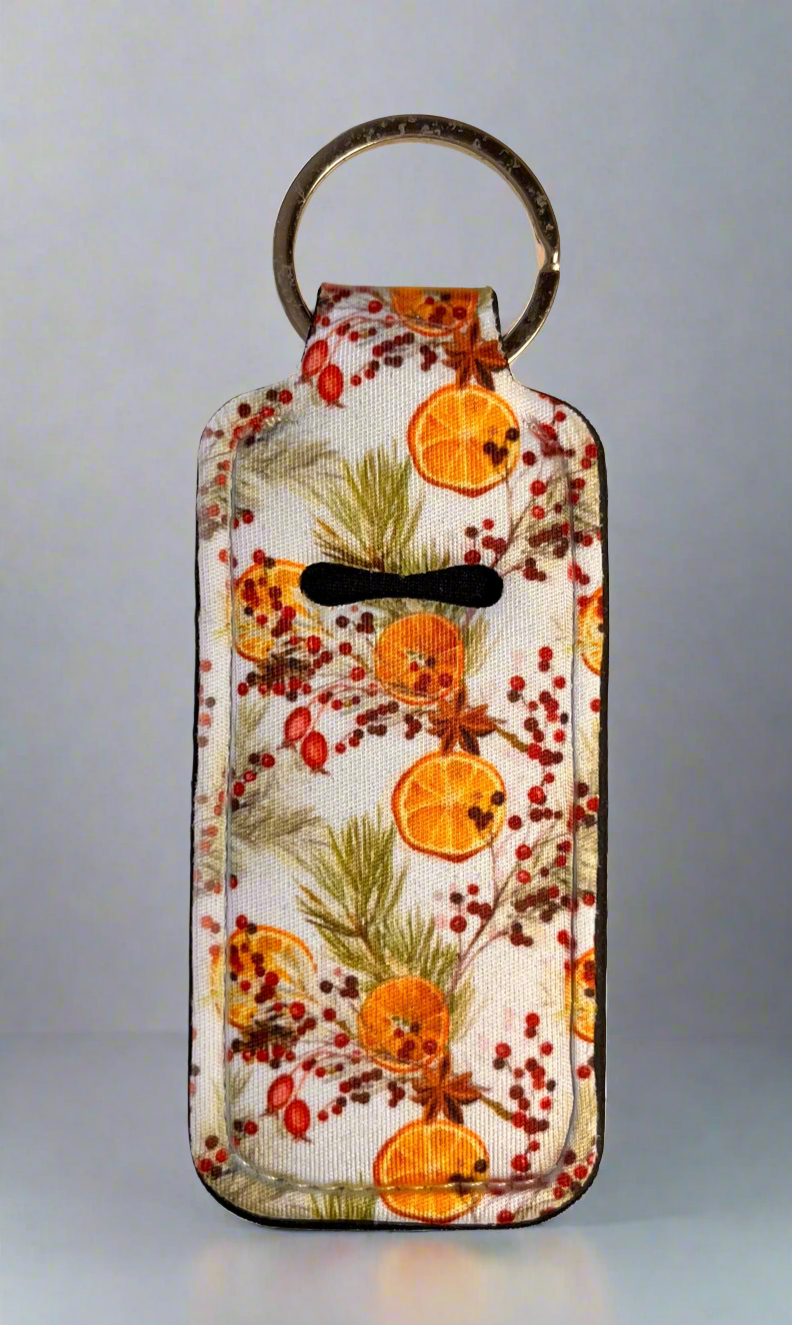 Orange flowers keychain lipstick holder