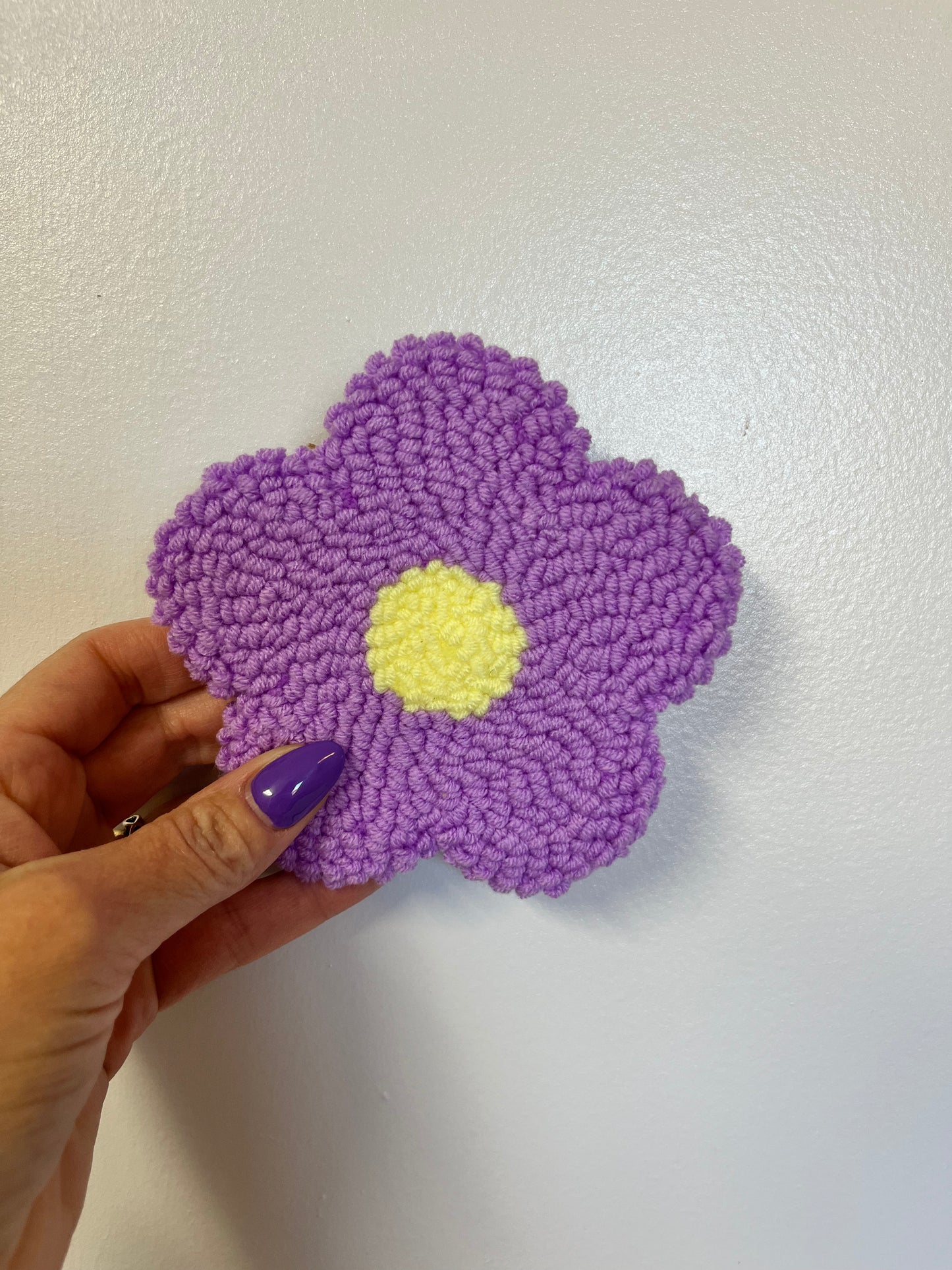 Purple flower mug rug coaster 5 inches