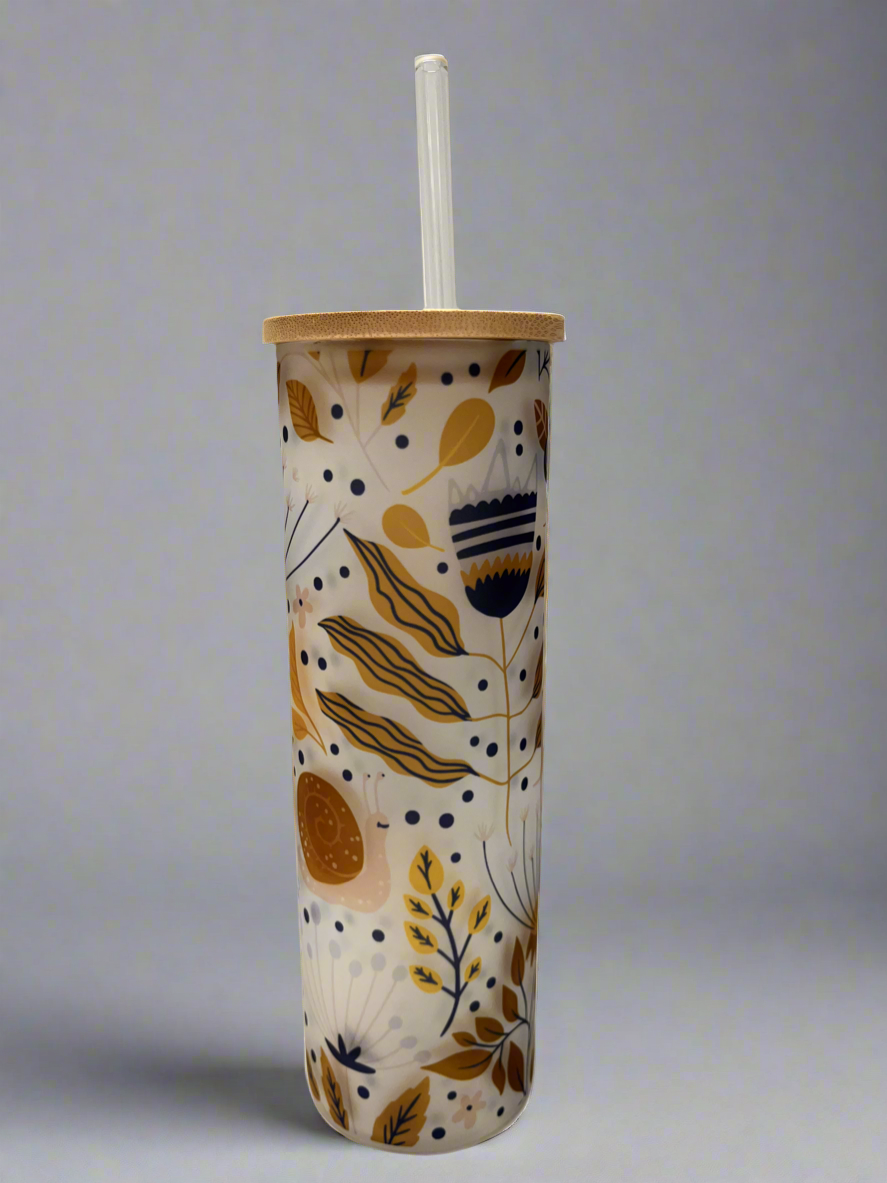 Flower frosted glass tumbler 20 oz