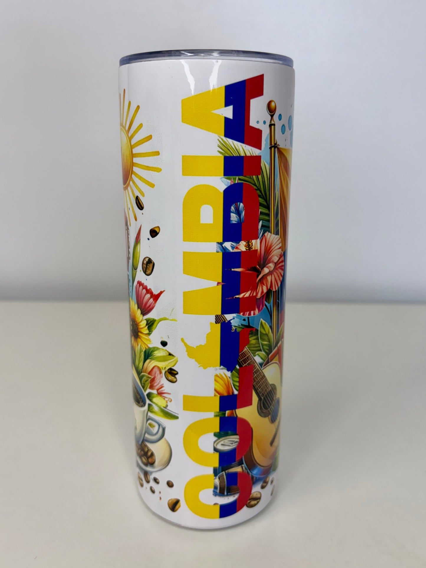 Colombia 20oz Stainless Steel Tumbler – Colorful Colombian Design, Leak-Resistant Lid, Straw & Rubber Bottom