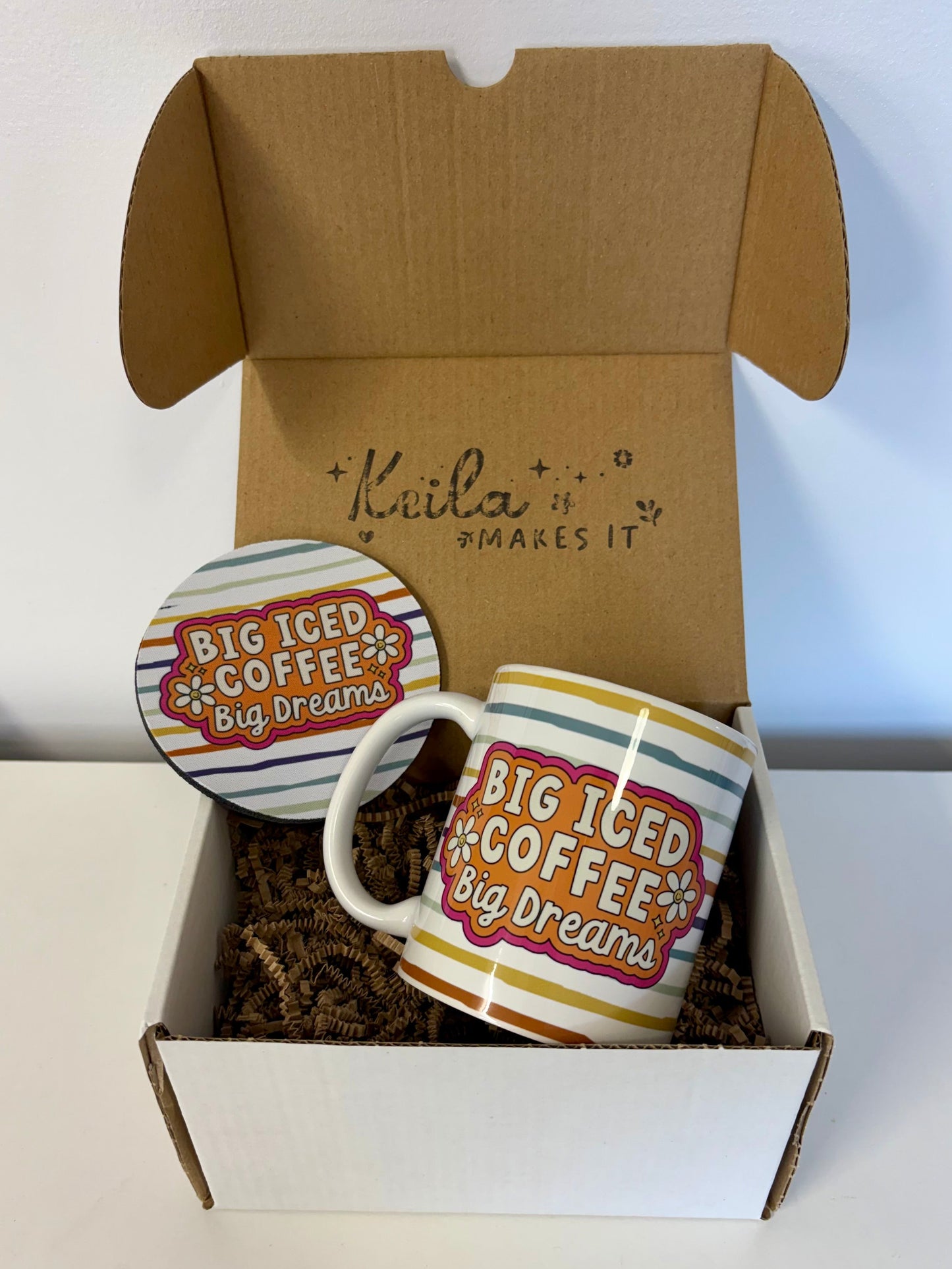 Big Iced Coffee Big Dreams Gift Box – 11oz Ceramic Mug + Matching Coaster Set