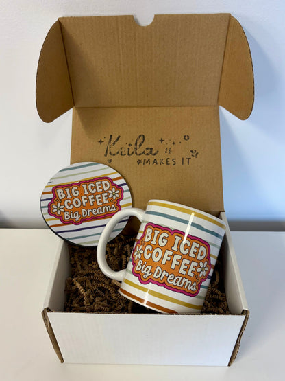 Big Iced Coffee Big Dreams Gift Box – 11oz Ceramic Mug + Matching Coaster Set