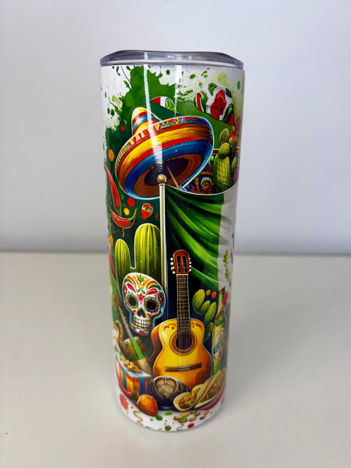 Mexico 20oz Stainless Steel Tumbler – Vibrant Mexican Design, Plastic Lid, Straw & Rubber Bottom