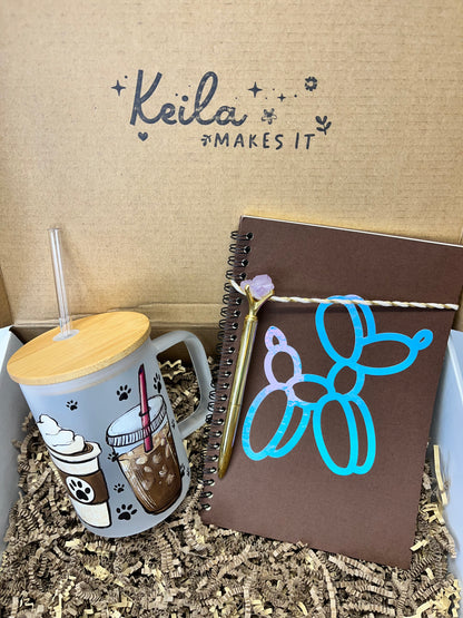 Dog Mom Gift Box - Frosted Mug with UV DTF wrap & Balloon Dog Notebook