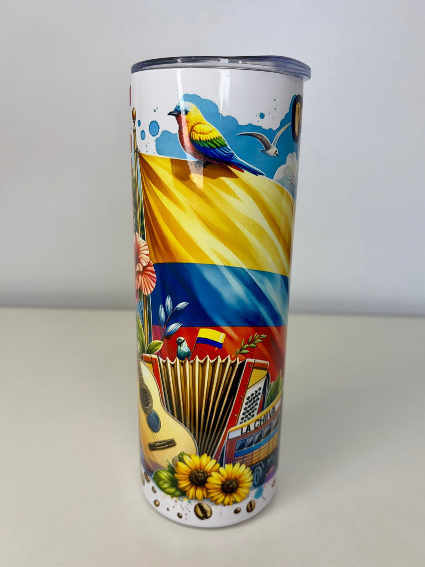 Colombia 20oz Stainless Steel Tumbler – Colorful Colombian Design, Leak-Resistant Lid, Straw & Rubber Bottom