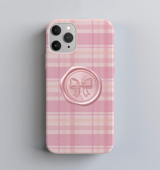 Pink Plaid Bow 3D Wrap iPhone Case – Full Print Aesthetic Protective Phone Cover for iPhone 14, 15 & 16 Series