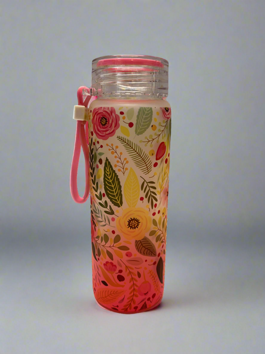 Flowers frosted glass bottle