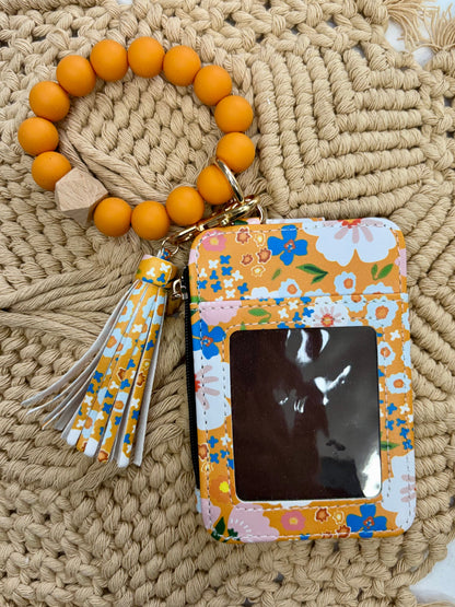 Mustard Yellow Floral Boho Beaded Wristlet Wallet – Retro Floral Bracelet Wallet