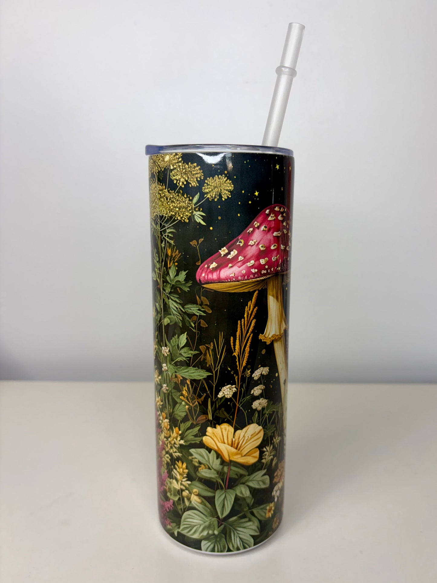 Dark Forest Mushroom Land Stainless Steel Tumbler 20oz with Straw – Fantasy Woodland Cup