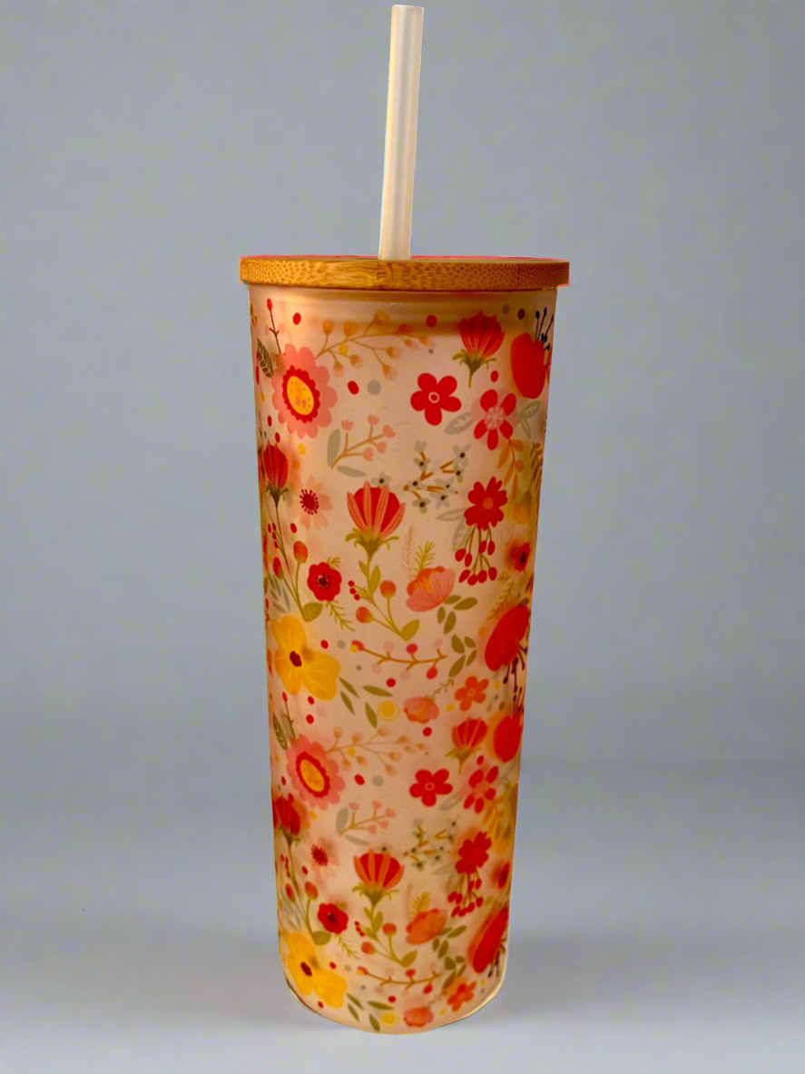 Flower frosted glass tumbler 25 oz