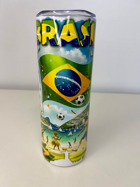 Brasil 20oz Stainless Steel Tumbler – Insulated Travel Cup with Plastic Lid, Straw & Rubber Bottom