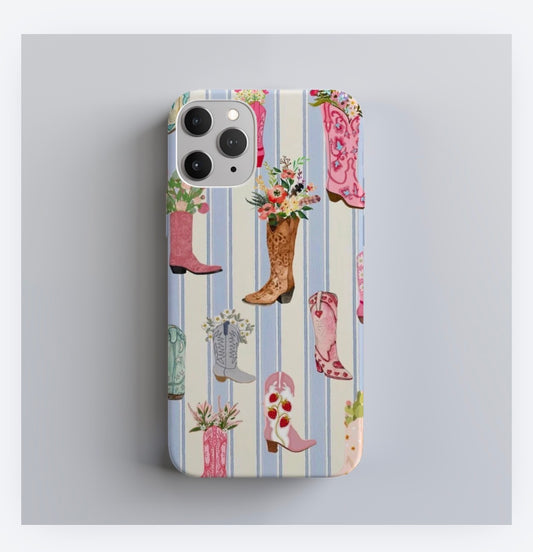 3D Wraparound Floral Cowgirl Boots iPhone Case – Full Side Print Protective Phone Cover for iPhone 14–16 Series