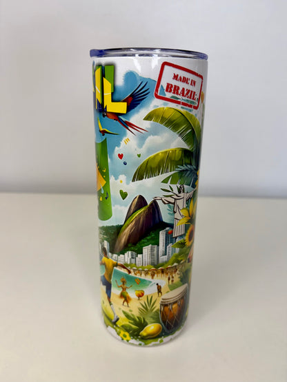 Brasil 20oz Stainless Steel Tumbler – Insulated Travel Cup with Plastic Lid, Straw & Rubber Bottom