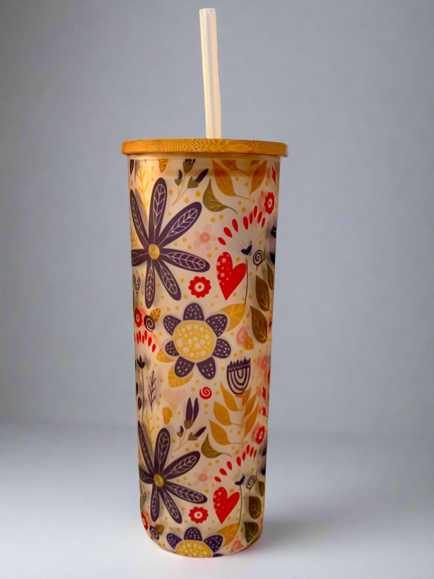 Flower frosted glass tumbler 25 oz