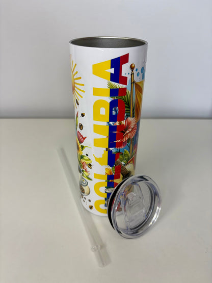 Colombia 20oz Stainless Steel Tumbler – Colorful Colombian Design, Leak-Resistant Lid, Straw & Rubber Bottom
