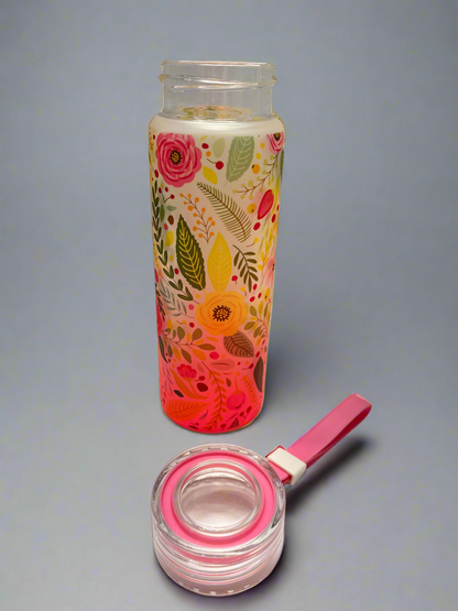 Flowers frosted glass bottle