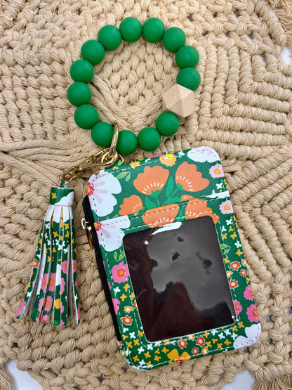 Green & Pink Floral Boho Beaded Wristlet Wallet – Cute Floral Card Hold