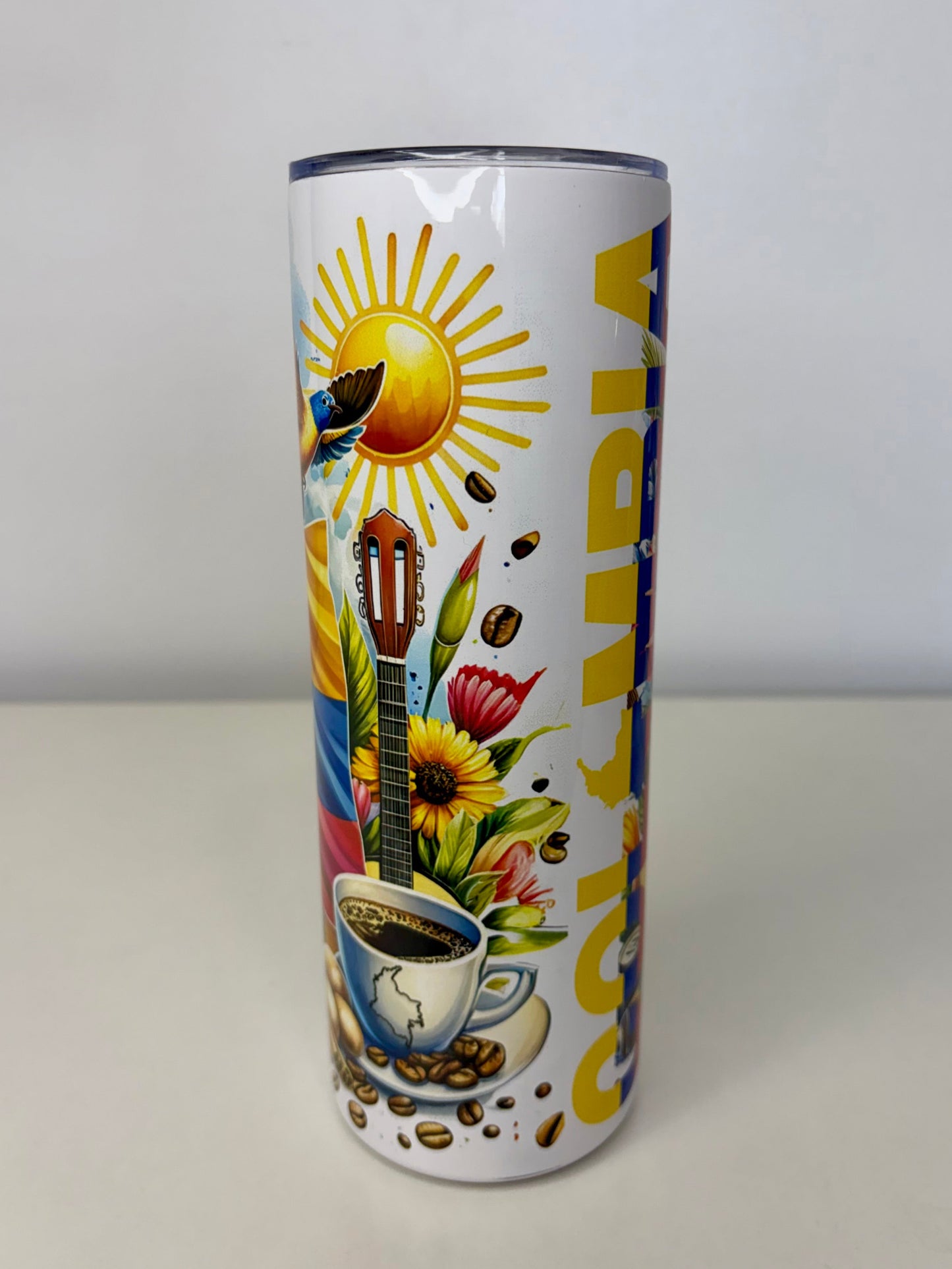 Colombia 20oz Stainless Steel Tumbler – Colorful Colombian Design, Leak-Resistant Lid, Straw & Rubber Bottom