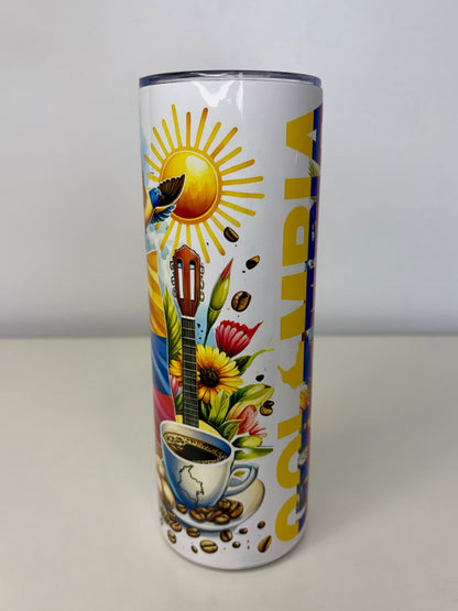 Colombia 20oz Stainless Steel Tumbler – Colorful Colombian Design, Leak-Resistant Lid, Straw & Rubber Bottom