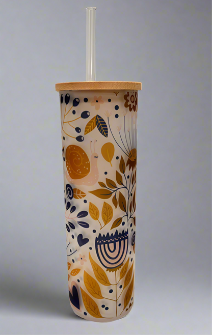 Flower frosted glass tumbler 20 oz