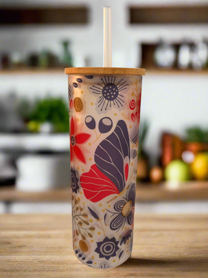 Flower frosted glass tumbler 25 oz - Keila Makes It