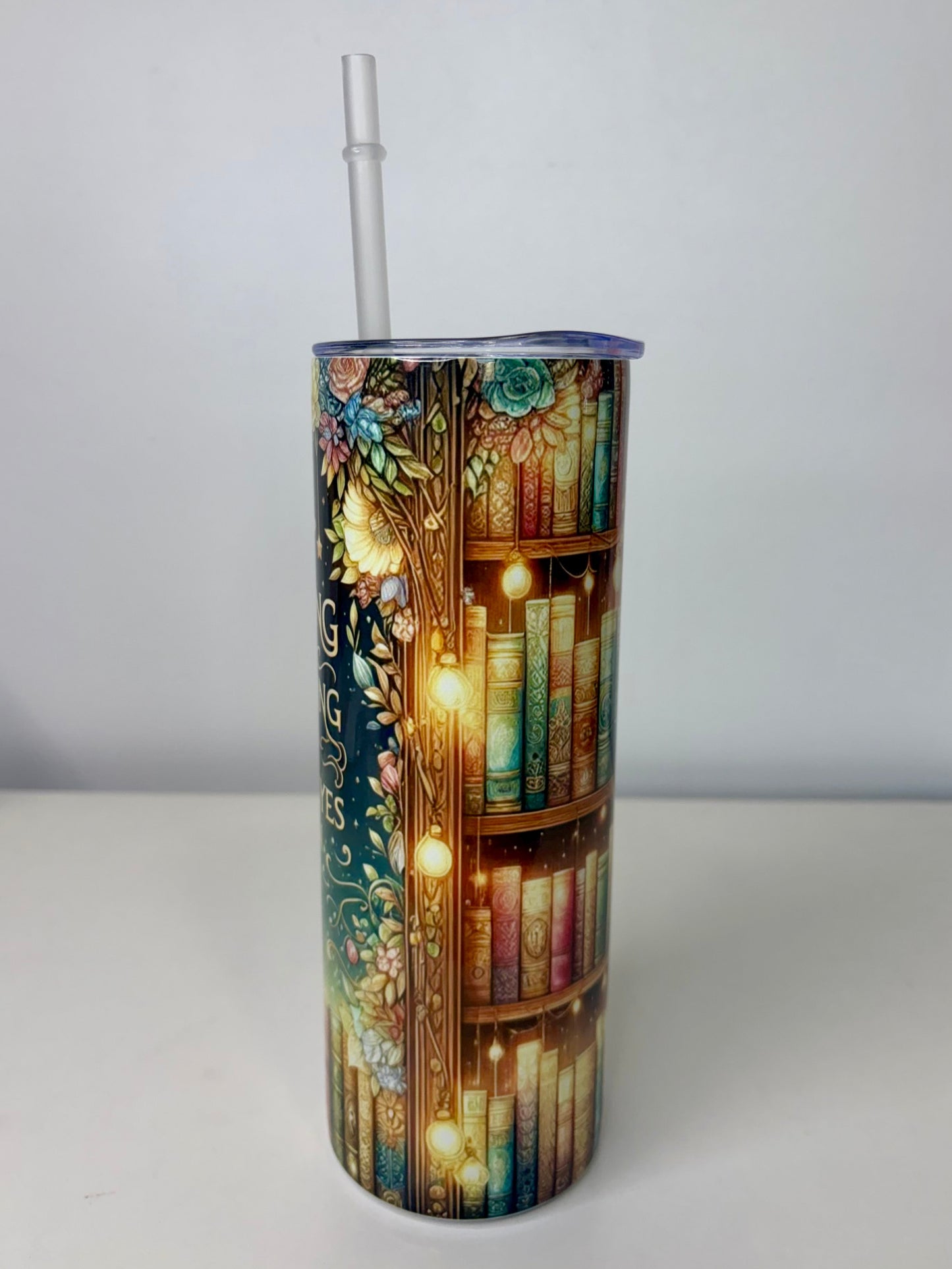 Reading Is Dreaming With Your Eyes Open 20oz Stainless Steel Tumbler | Book Lover Floral Cup with Straw