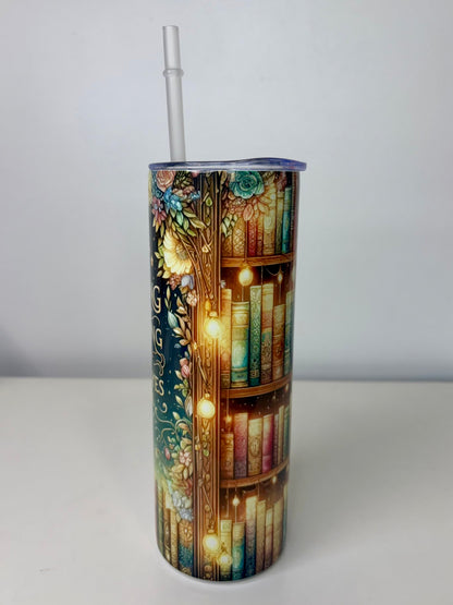 Reading Is Dreaming With Your Eyes Open 20oz Stainless Steel Tumbler | Book Lover Floral Cup with Straw