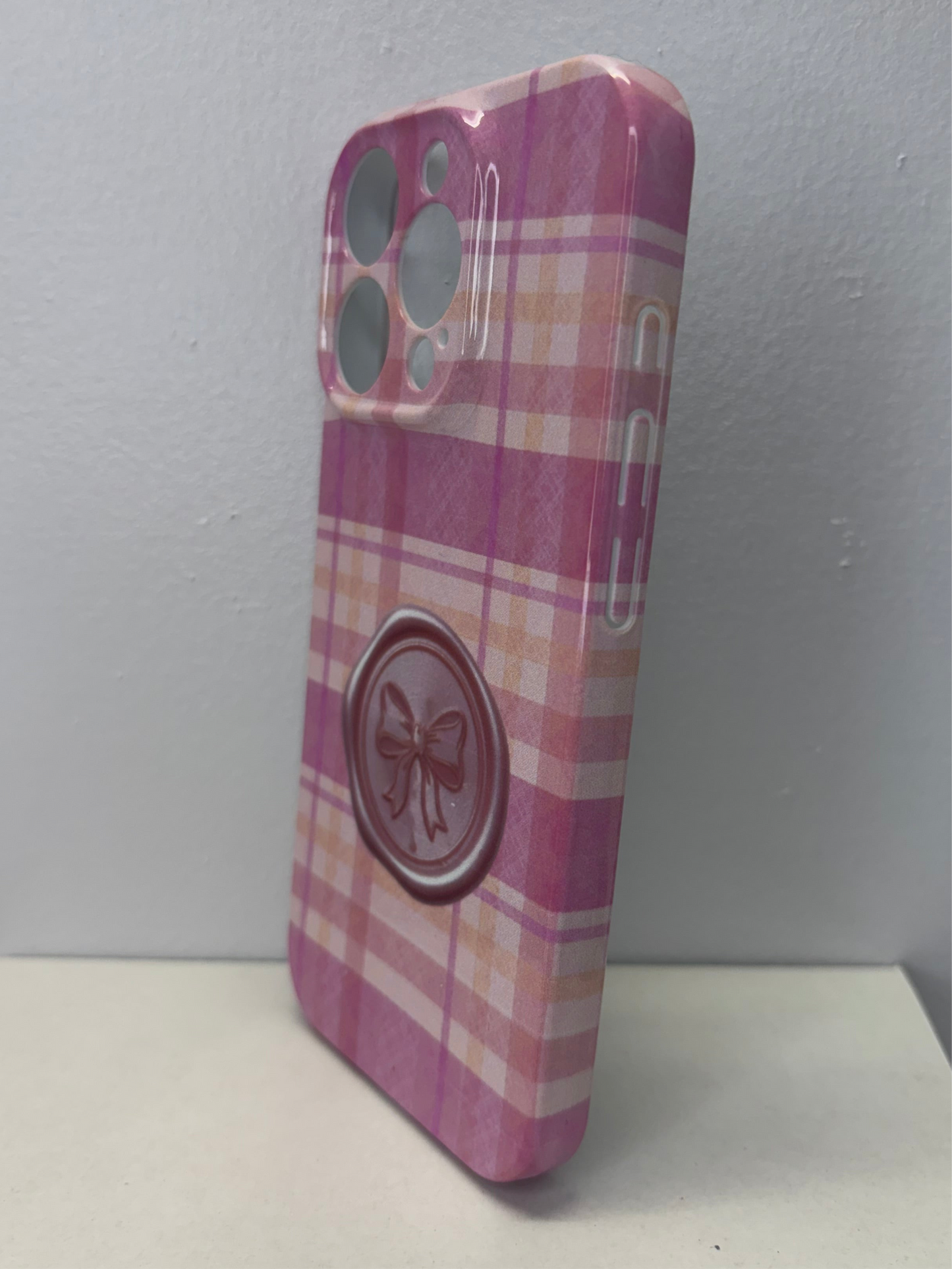 Pink Plaid Bow 3D Wrap iPhone Case – Full Print Aesthetic Protective Phone Cover for iPhone 14, 15 & 16 Series