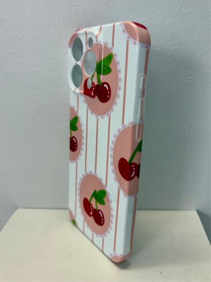 Cute Cherry 3D Wrap-Around iPhone Case – Pink Aesthetic Glossy Phone Cover for iPhone 14, 15 & 16 Series