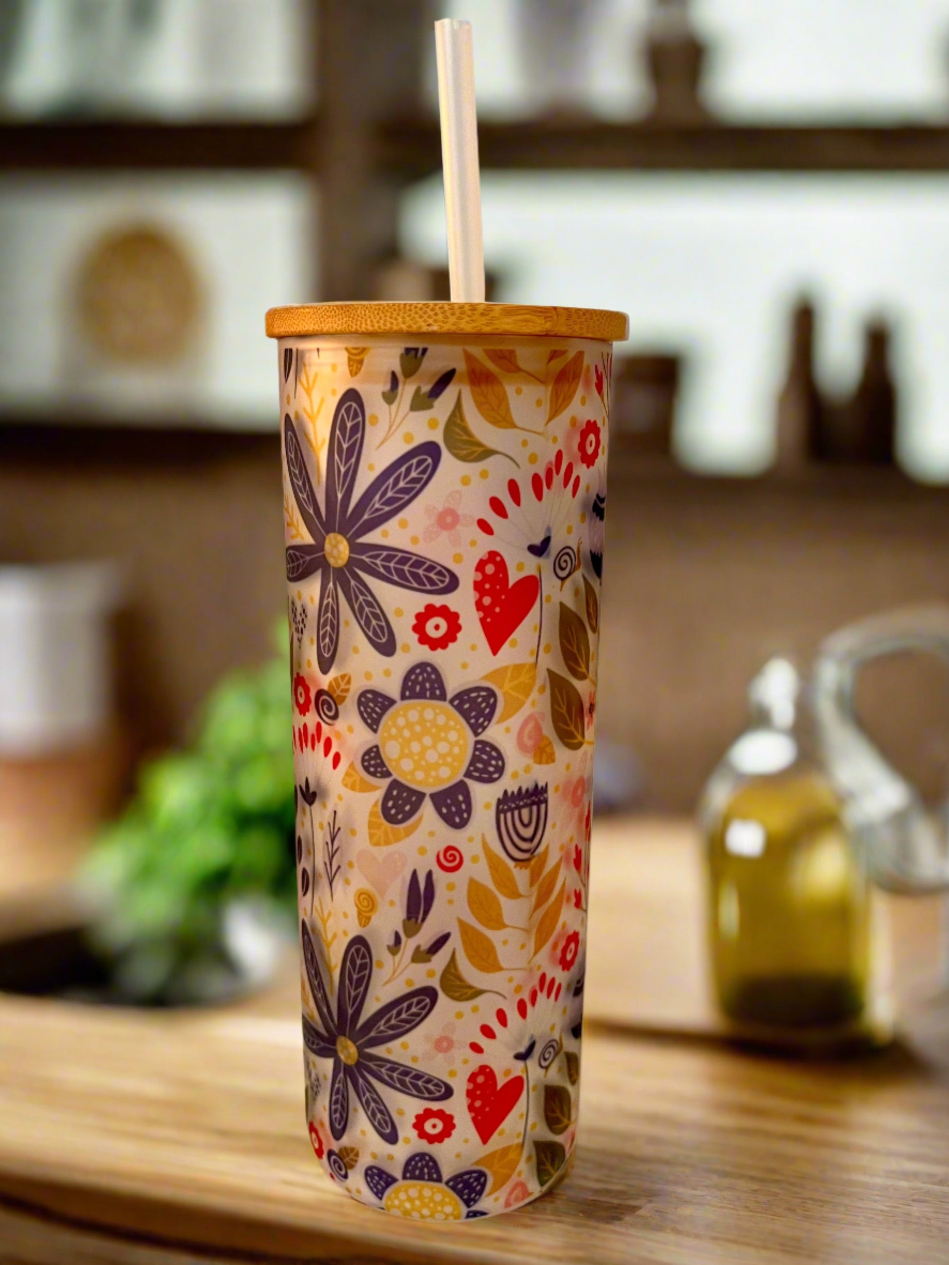 Flower frosted glass tumbler 25 oz - Keila Makes It